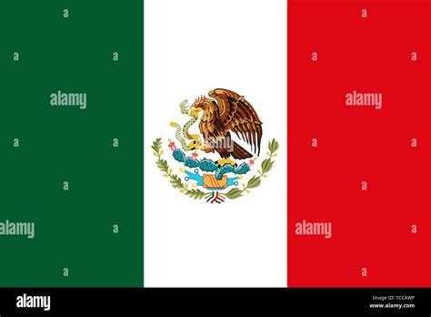 Mexican National Flag With Eagle Coat Of Arms 3D Rendering Stock Photo