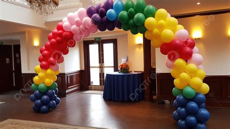 Rainbow Balloon Arch At An Event Background, Picture Of Balloon Arches Background Image And ...