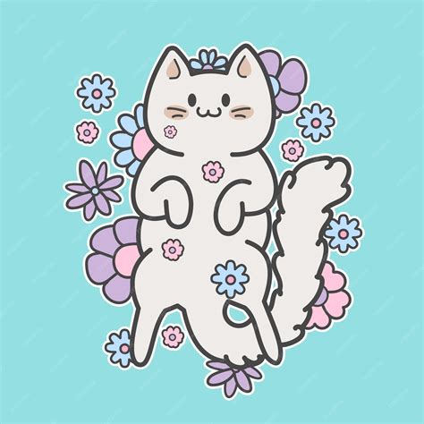 Gato con flores | Vector Premium