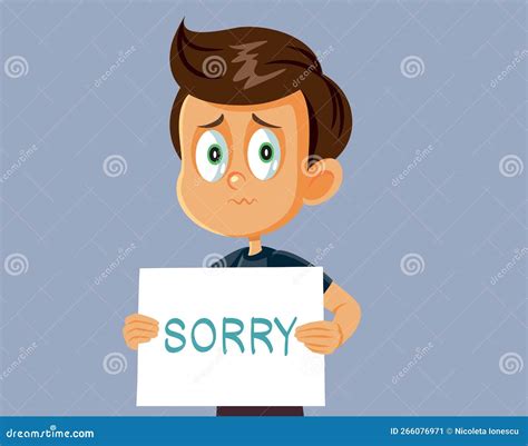 Little Boy Holding A Placard Apologizing Vector Cartoon Illustration