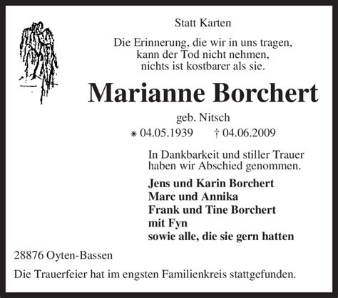 Traueranzeigen Von Marianne Borchert Trauer Kreiszeitung De