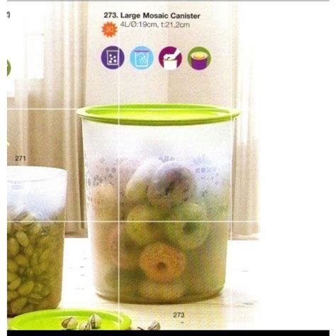 Jual Tupperware Large Mosaic Canister Hijau Green 4 Liter Toples