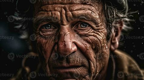 Ai Generative Portrait Of An Old Man With A Dirty Face Stock