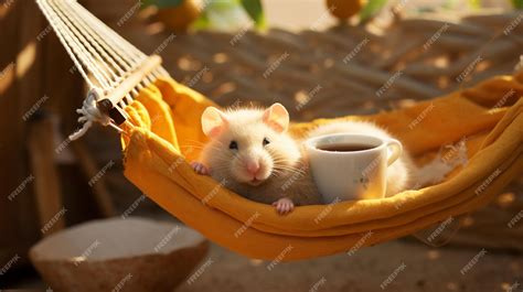 Premium Photo A Hamster In Tiny Hammock As If Relaxing Background