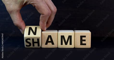 Name Or Shame Symbol Businessman Turns The Wooden Cube And Changes The