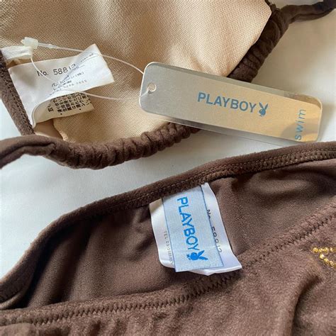 Playboy Swim Logo Rhinestone Brown Bikini Depop