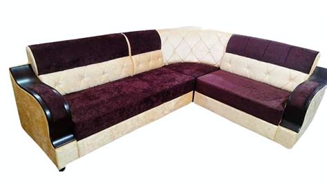 5 Seater Velvet Tight Back L Shape Teak Wood Sofa Set Without Lounger