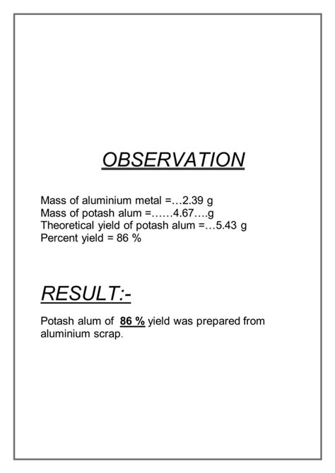 Chemistry Project On Preparation Of Potash Alum Pdf