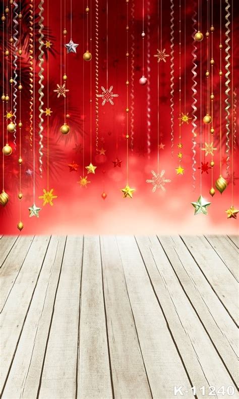 Red Wall Wood Floor Christmas Backdrops for Stage