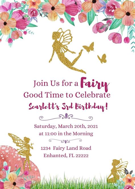 Fairy Birthday Party Invitation Garden Party Invitation Enchanted