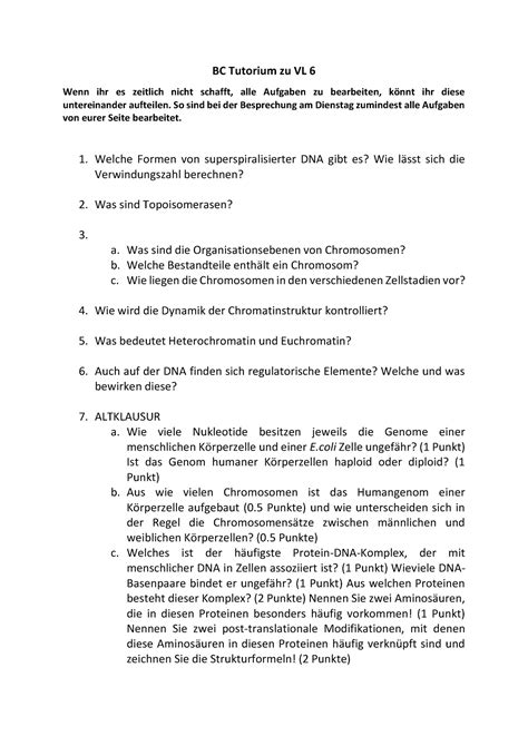 Biochemie 2020 Tutorium 6 BC Tutorium Zu VL 6 Wenn Ihr Es Zeitlich