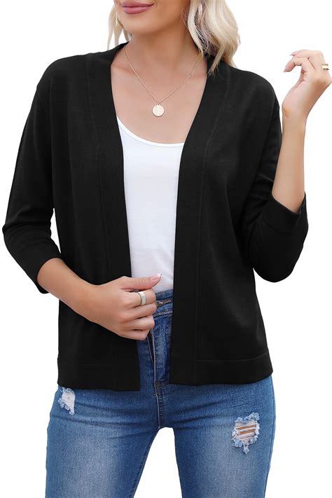 HOWCOME Women S 3 4 Sleeve Cropped Cardigans Sweaters Jackets Open