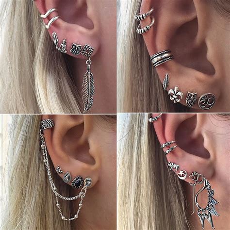 Pcs Lot Boho Style Tibetan Silver Top Tragus Piercings Hoop Helix