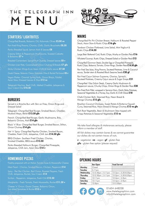 Menu At The Telegraph Innunder New Management Pub And Bar Northampton