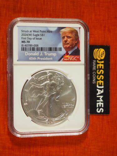 2024 W SILVER EAGLE NGC MS70 FDI STRUCK AT WEST POINT DONALD TRUMP