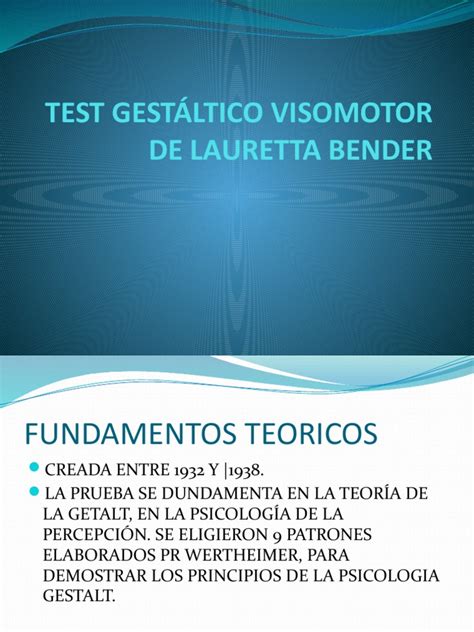 Test Gestáltico Visomotor De Lauretta Bender Pdf Sicología Percepción