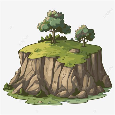 Gambar Clipart Bukit Kartun Pulau Berbatu Dengan Pokok Di Atasnya Vektor Bukit Seni Klip