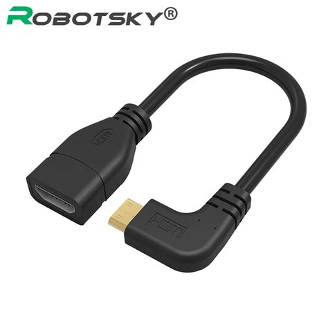 High Quality 90 Degree Left Angled Gold Plated Mini Hdmi To Hdmi Female Cable Male To Female For