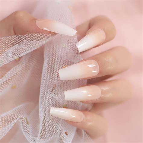 Long Coffin Ballerina Fake False Press On Nails Pcs Natural Nude