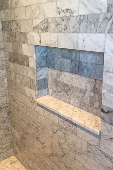 White Carrera Marble Tile Shower