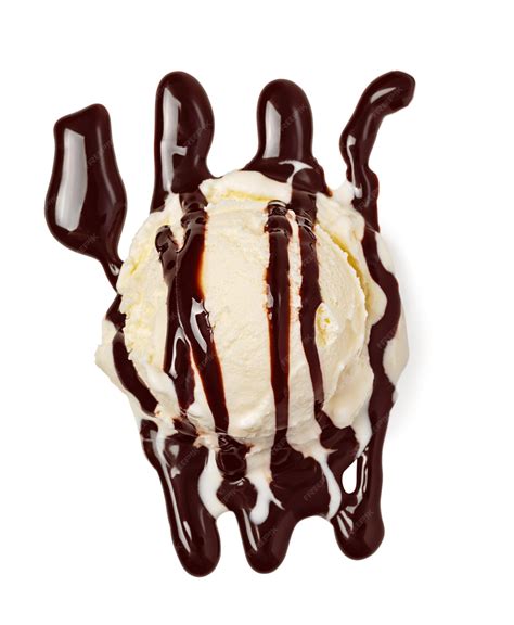 Premium Photo Vanilla Ice Cream Scoop With Chocolate Sauce