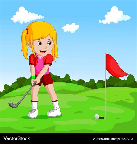 Cute Little Girl Playing Golf Royalty Free Vector Image