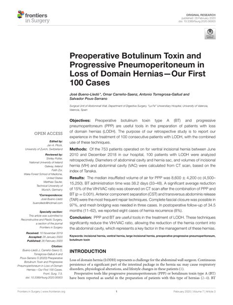 Pdf Preoperative Botulinum Toxin And Progressive Pneumoperitoneum In