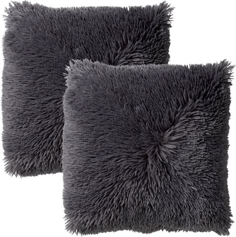 Set Van Sierkussens Dutch Decor Fluffy X Cm Charcoal Gray