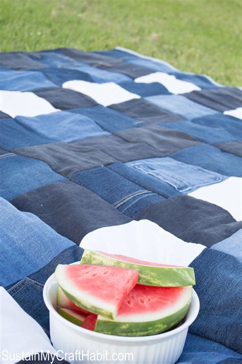 Diy Repurposed Denim Checkered Picnic Blanket Sustain My Craft Habit