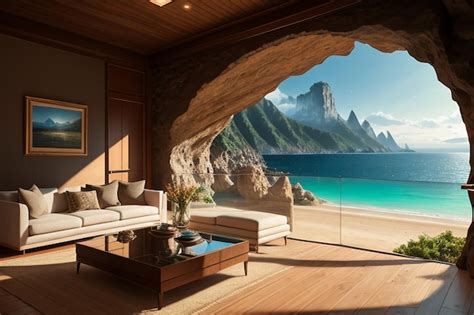 Premium AI Image | Cave stone roof original ecological theme hotel ...