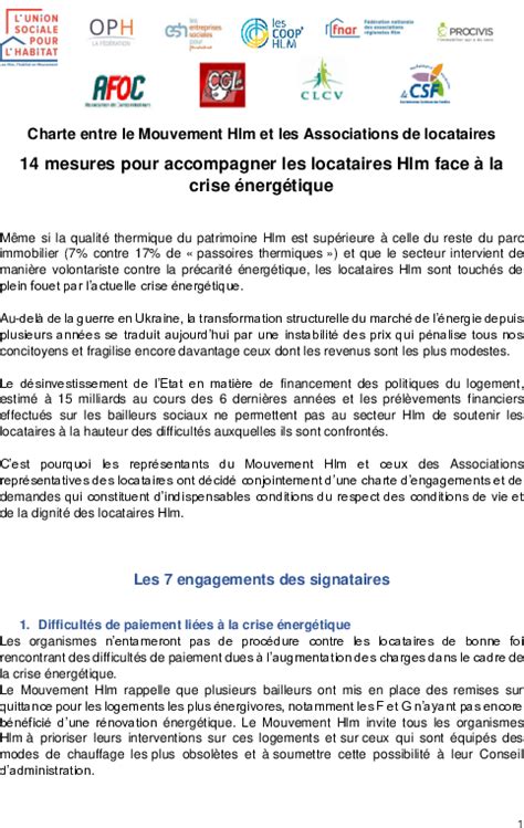 Accompagner Les Locataires Hlm Face La Crise Nerg Tique Charte