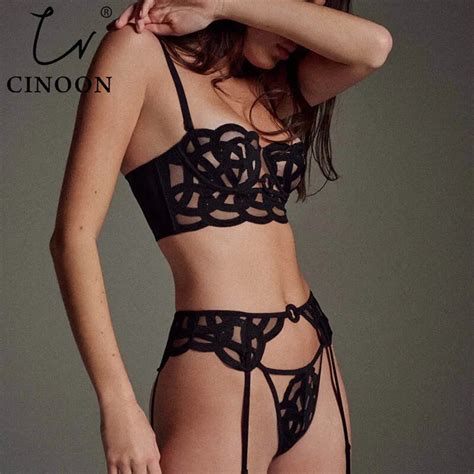 Cinoon Piece Conjunto De Lingerie Bordada Para Mulheres Renda Fina