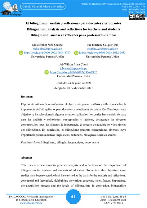 Pdf El Biling Ismo An Lisis Y Reflexiones Para Docentes Y Estudiantes