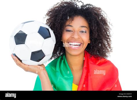 Pretty Football Fan With Portugal Flag Holding Ball Stock Photo Alamy