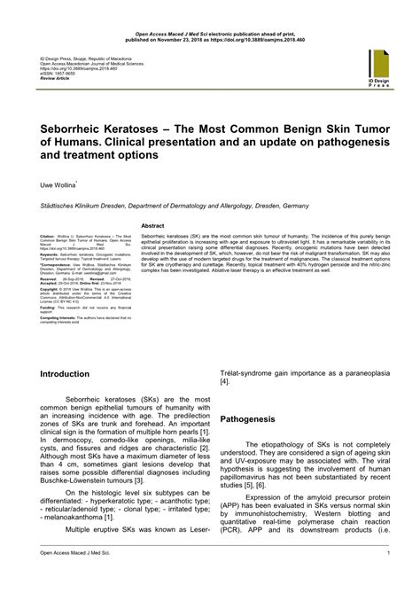 Seborrheic Keratoses The Most Common Benign Skin Tumor Of Humans