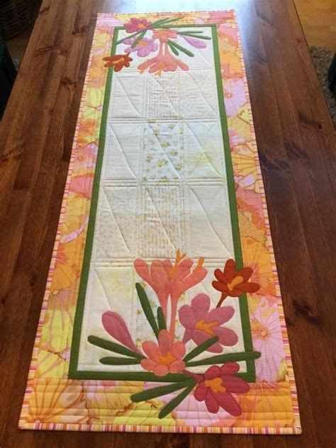 Pretty Table Runner With Lovely Appliqued Flowers Applique Table Runner