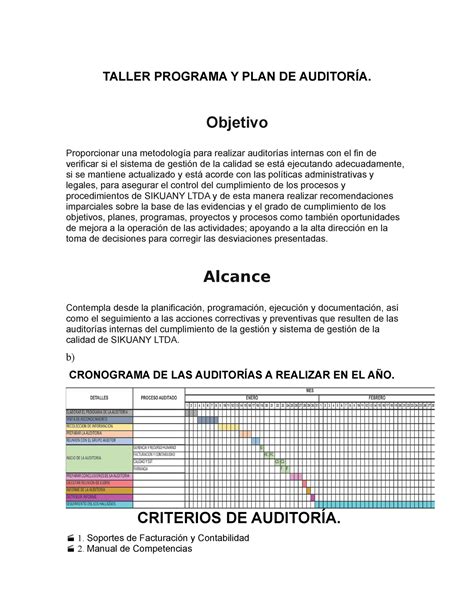 Taller Programa Y Plan De Auditor Taller Programa Y Plan De