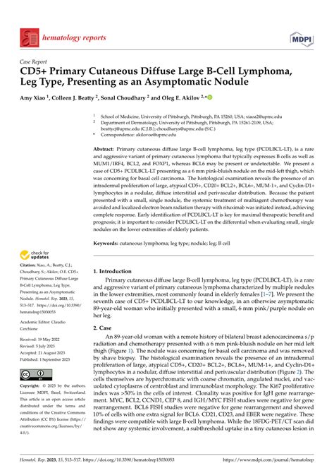 PDF CD5 Primary Cutaneous Diffuse Large B Cell Lymphoma Leg Type