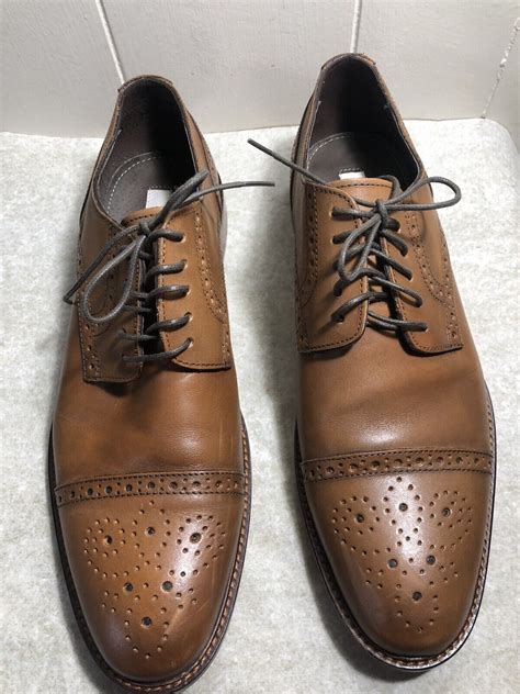 Joseph Abboud Leather Cognac Tan Brown Oxford Cap Toe Gem