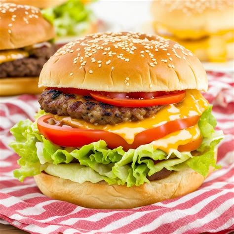 Una Hamburguesa Con Lechuga Tomate Y Queso Encima Foto Premium