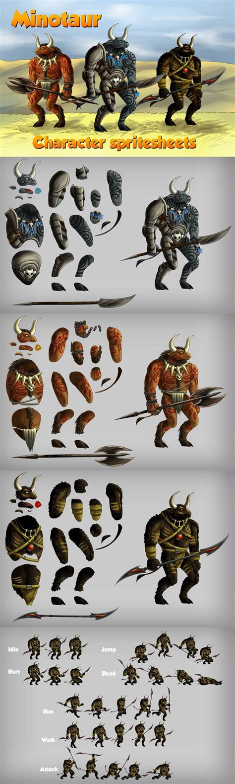 2d Game Minotaur Character Sprites Character Pixel