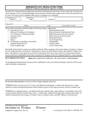 Fillable Online Minnesota Dfl Resolution Form Fax Email Print Pdffiller