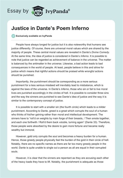 Justice In Dantes Poem Inferno 1121 Words Essay Example