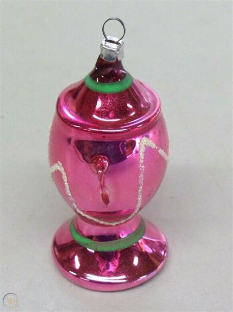 Vintage Blown Glass Christmas Tree Ornament Pink Tea Pot Ewer Urn Delicate 2039259378