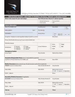 Fillable Online Physical Therapy Regency Patient Packet Patientpop