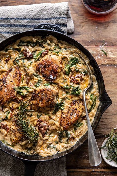 One Skillet Creamy Sun Dried Tomato Chicken And Orzo Half Baked Har