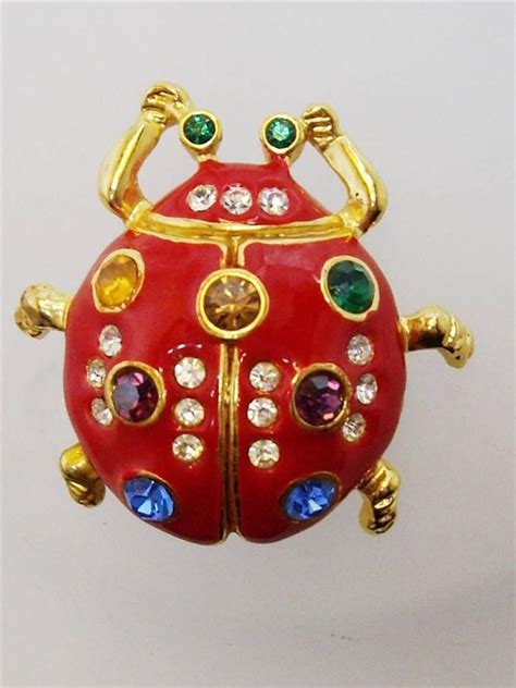 Vintage Red Enamel Rhinestone Ladybug Insect BROOCH PIN 1 4 X 1 5