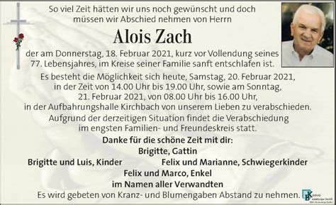 Traueranzeigen Von Alois Zach Trauer Kleinezeitung At