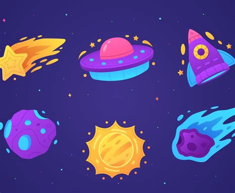 Set of Meteor and Space Objects Icons