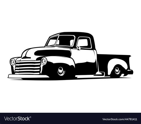 Silhouette Of Old Classic Truck Isolated On White Vector Image